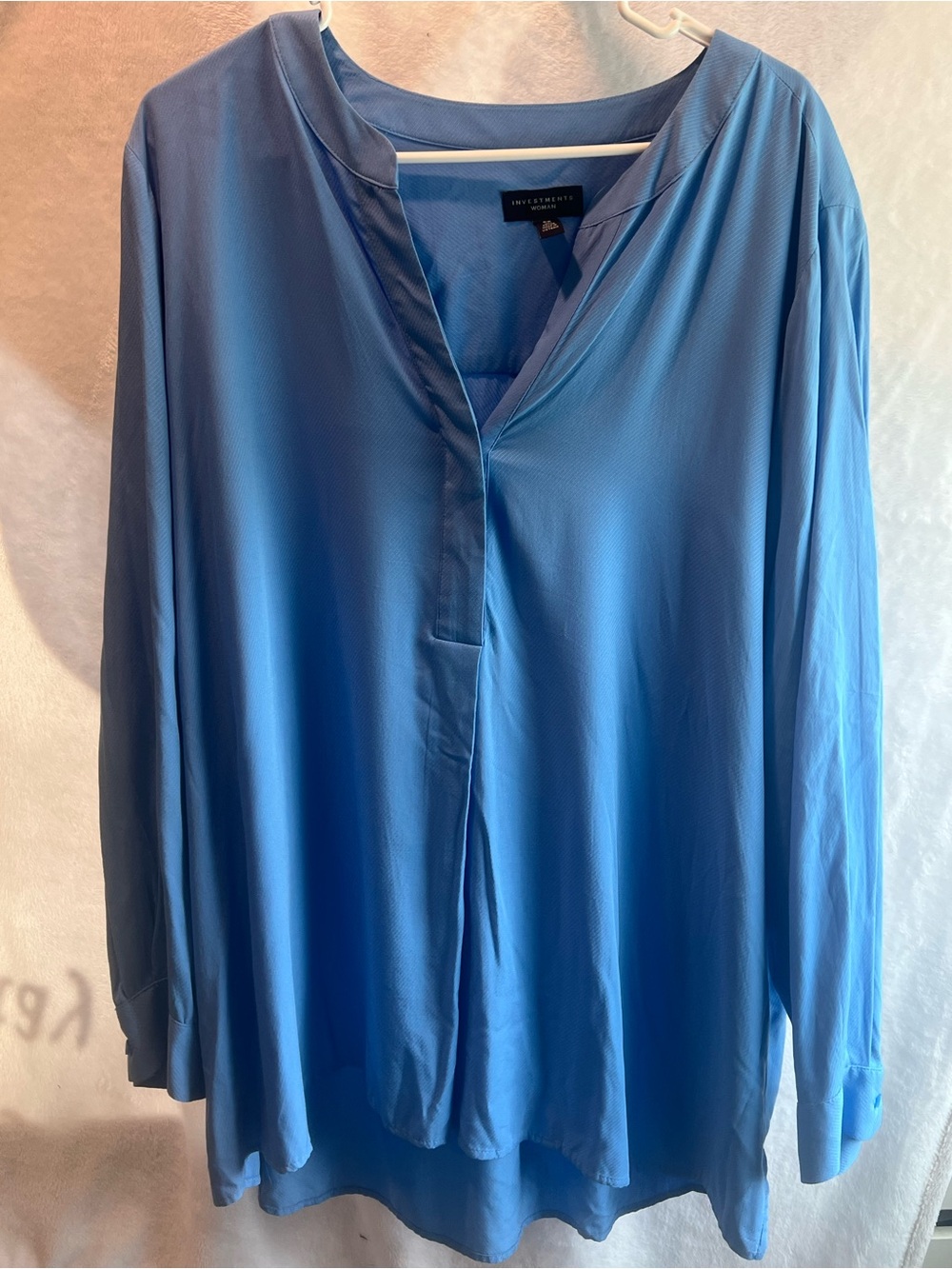 NY Collection Blue V-Neck Long Sleeve Tunic Blouse